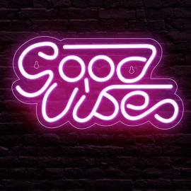 Good Vibes Neon Sign, LED Neon Signs for Wall Decor, Neon Lights Powered by USB for Bedroom, Party, Bar, Wedding Decor-Pink