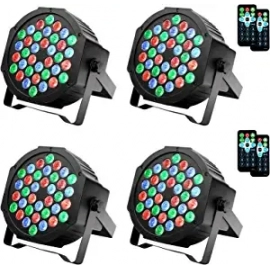 Dj Lights, 36 LED Par Lights Stage Lights with Sound Activated Remote Control & DMX Control, Stage Lighting Uplights for Wedding Club Music Show Christmas Holiday Party Lighting - 4 Pack