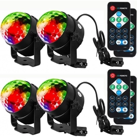 Sound Activated Party Lights with Remote Control Dj Lighting RGB Disco Ball Light, Strobe Lamp 7 Modes Stage Par Light for Home Room Dance Parties Bar Xmas Wedding Show Club - 4PACK