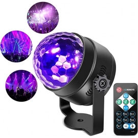 Black Light 6W UV Disco Ball LED blackParty Lights Sound Activated with Remote Control DJ Lighting, 7 Modes Stage Par Light for UV Party Halloween Birthday Parties DJ Bar Xmas and More (1pcs)