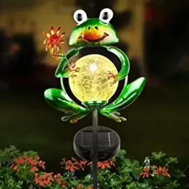 Garden Solar Lights Outdoor Decorative, Metal Frog Shape, Outdoor Waterproof Stake Lights with 2 Feet, Auto ON/OFF Solar Powered Light for Lawn, Backyard, Patio, Pathway