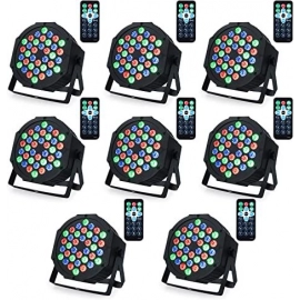 Dj Lights, 36 LED Par Lights Stage Lights with Sound Activated Remote Control & DMX Control, Stage Lighting Uplights for Wedding Club Music Show Christmas Holiday Party Lighting - 8 Pack